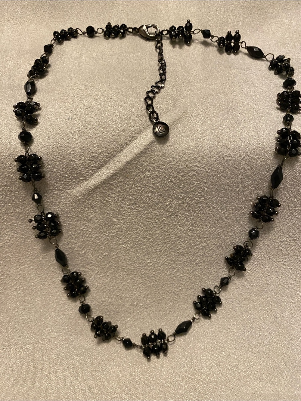 Vintage LC Liz Claiborne Necklace 18" Faceted Black Glass Beads